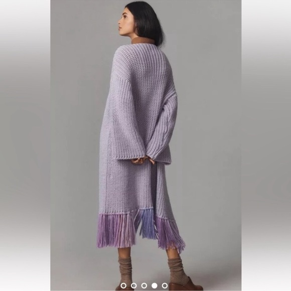 NWOT Anthropologie Chunky Knit Long Fringe Cardigan Size OS - Picture 2 of 12